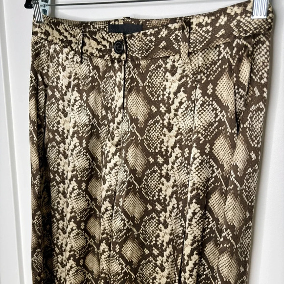 Nili Lotan Adalene Silk Dark Brown Snake Print Wide Leg Pants Size 10 - Picture 4 of 7
